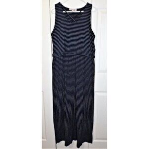 Harlow & Rose L Navy White Striped Blouson Dress Long Crisscross Neckline
